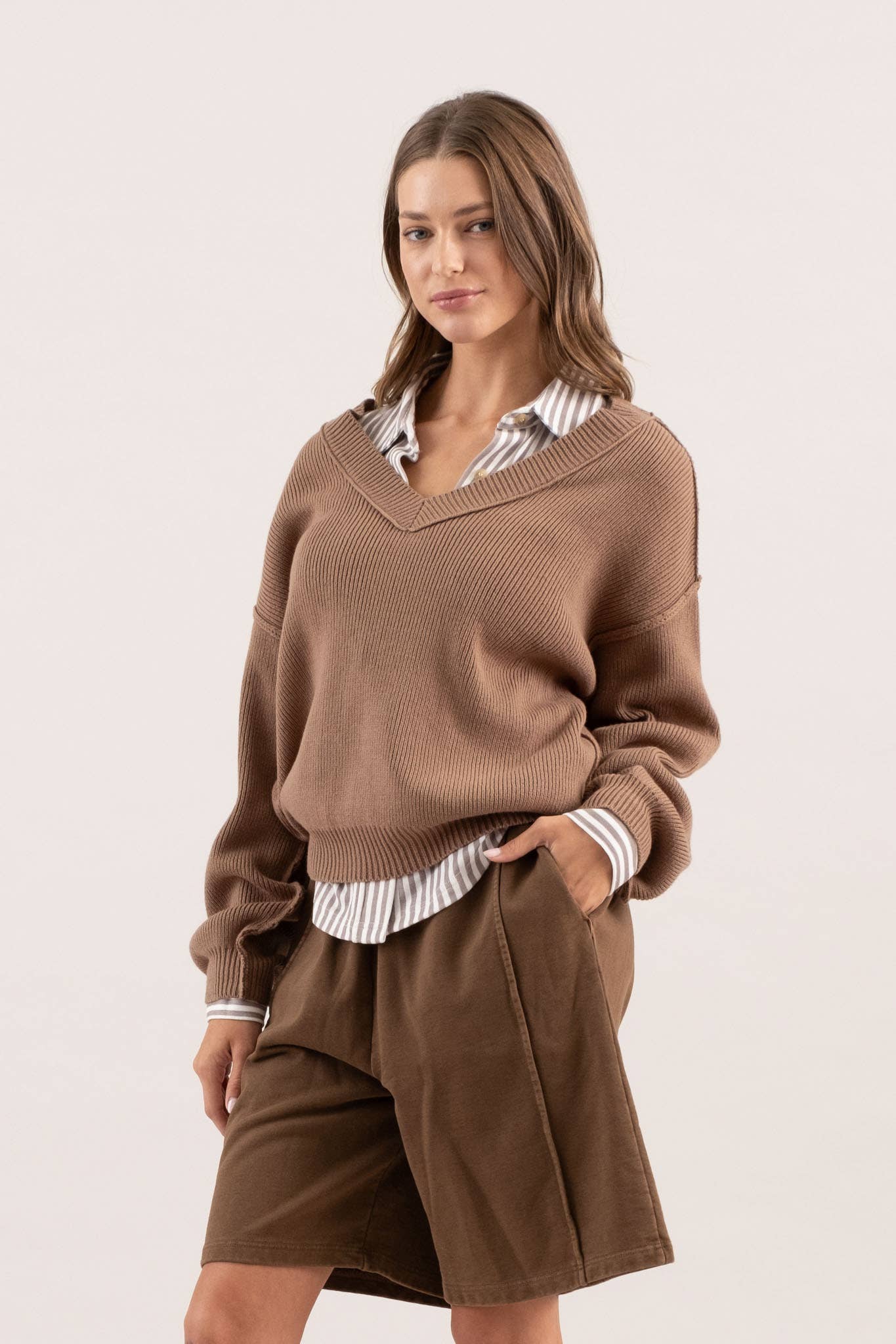 Exposed Seam V Sweater