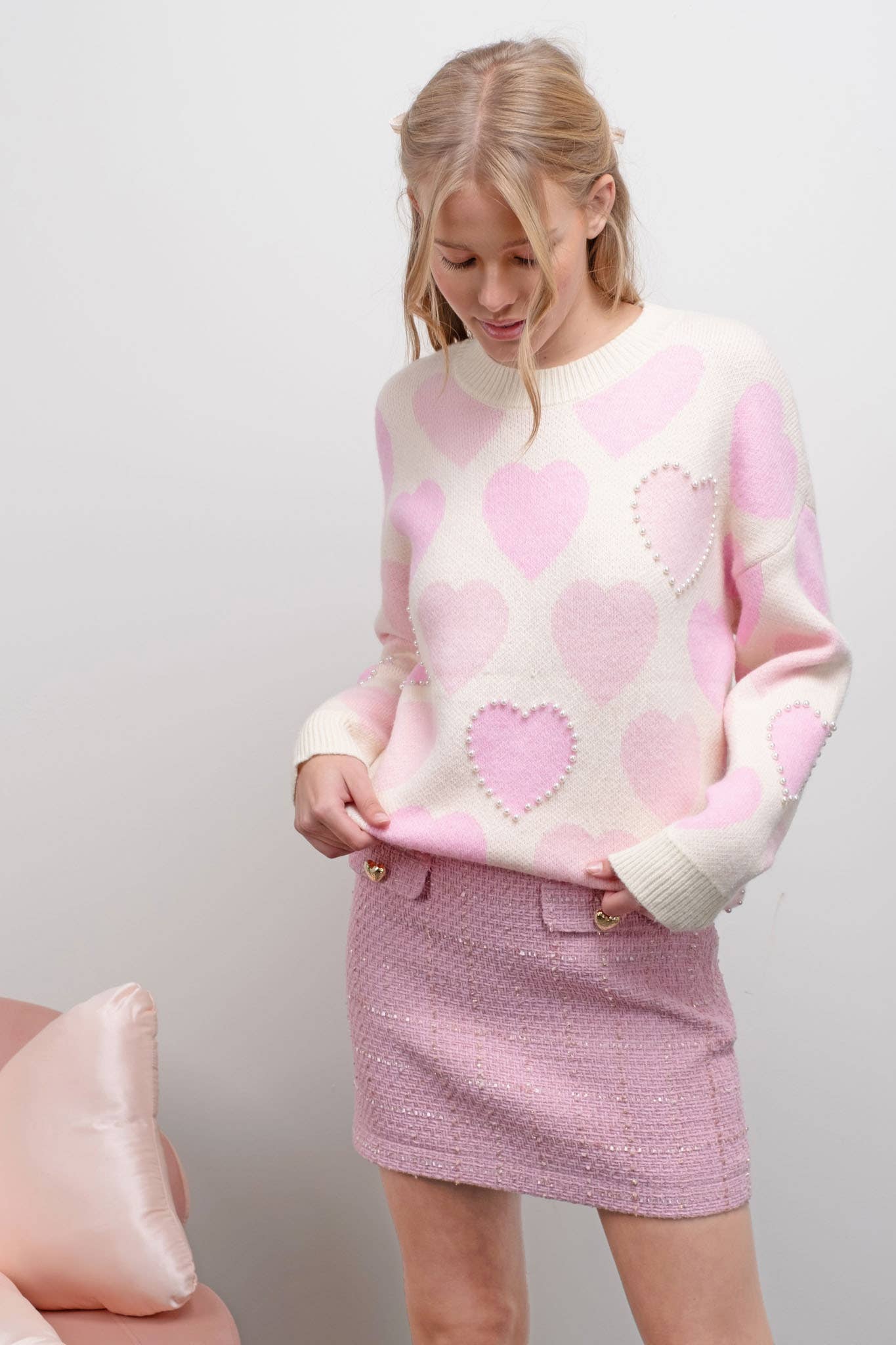 Sweetheart Pearl Knit Sweater