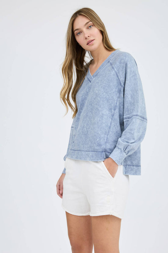 Seaside Washed V-Neck Knit Top