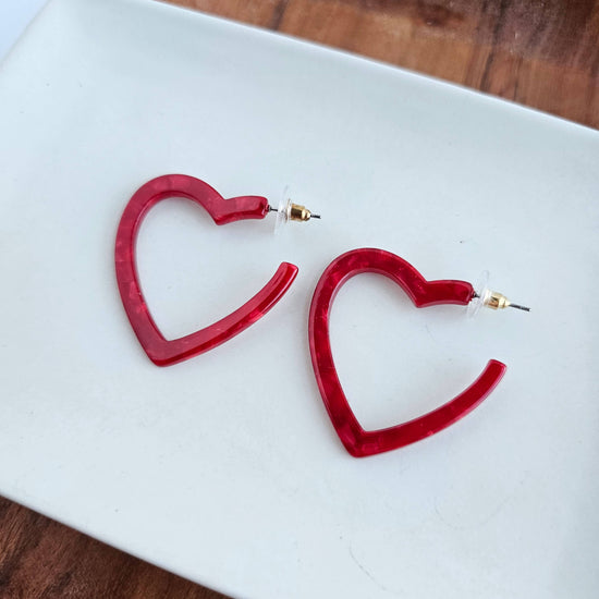 Heart Hoops- Red // Valentine's Earrings